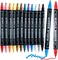 12 Colors Waterproof Dual Tip Acrylic Paint Pens, Dot & Fine Tip Premium Coloring Drawing Markers Set for Wood, Rock Painting, Canvas, Glass, Ceramic Surfaces and DIY Crafts Making Art Supplies